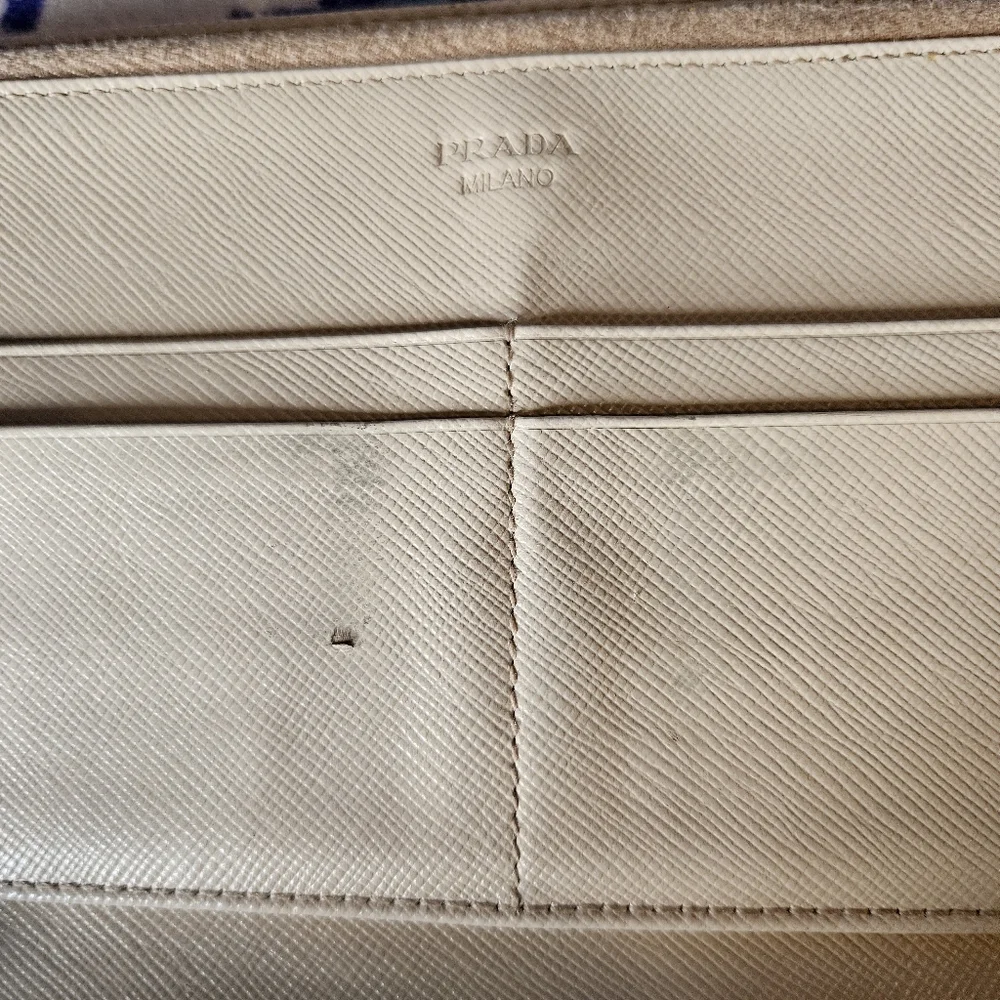 Prada Saffiano Double Snap Travel Wallet Long Classic Neutral Beige Pink